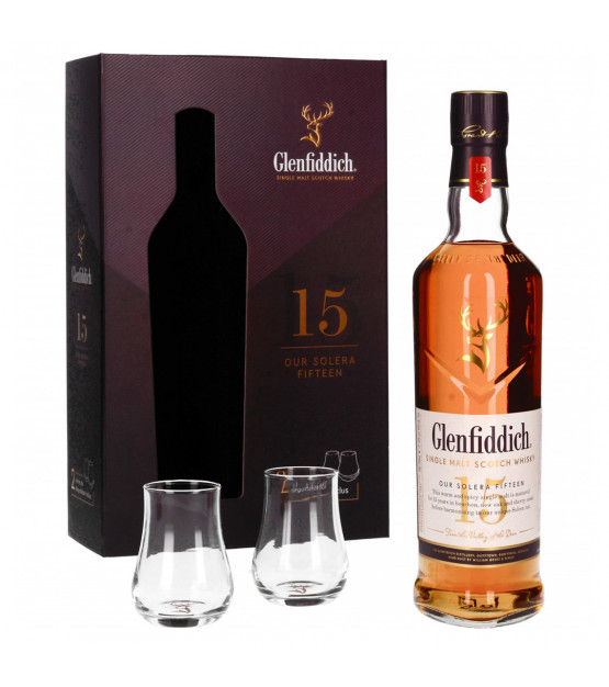 Glenfiddich 15 ans whisky coffret + 2 verres
